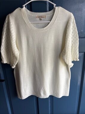 Cream Short-Sleeve Knit Top